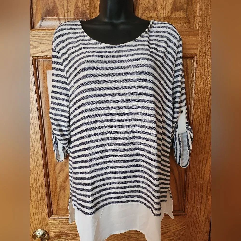 Striped Navy and White Women's Top